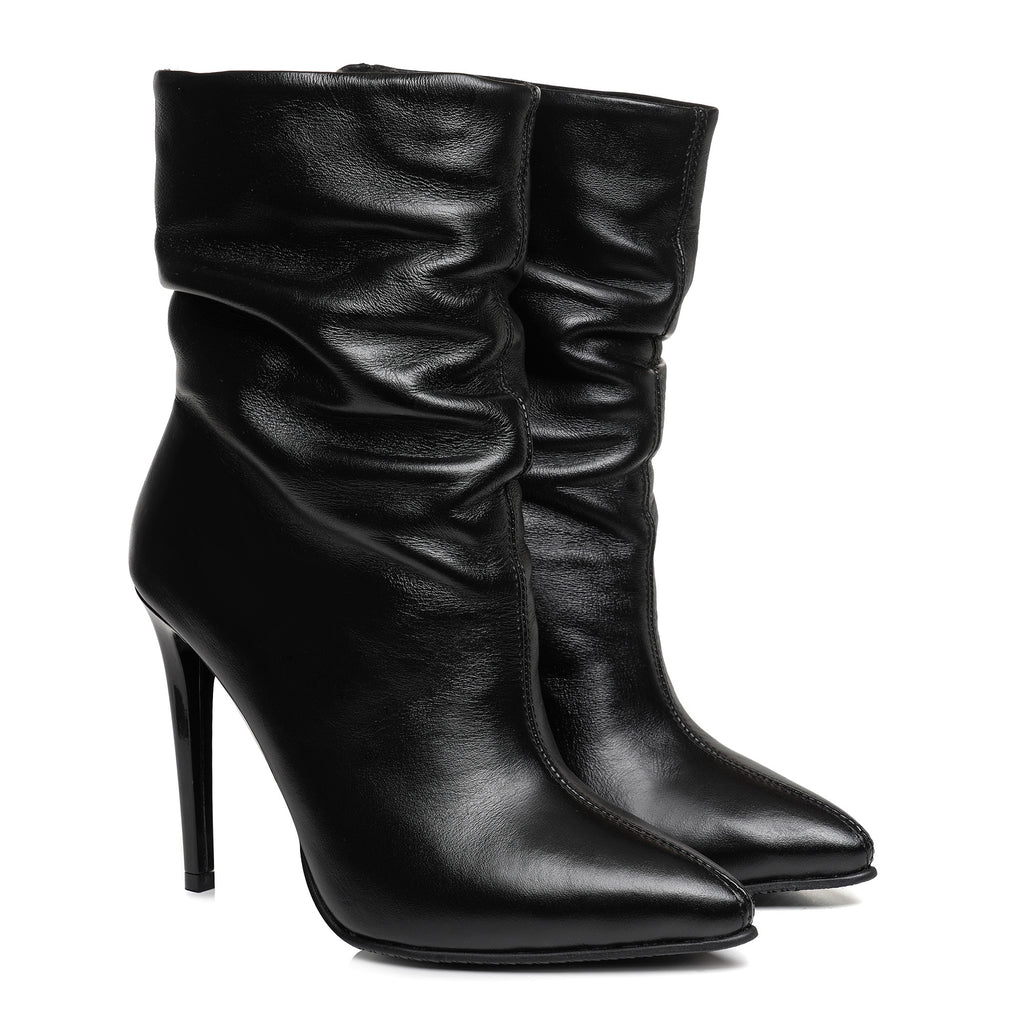 Botine piele naturala negru fronsate C7  - orice culoare