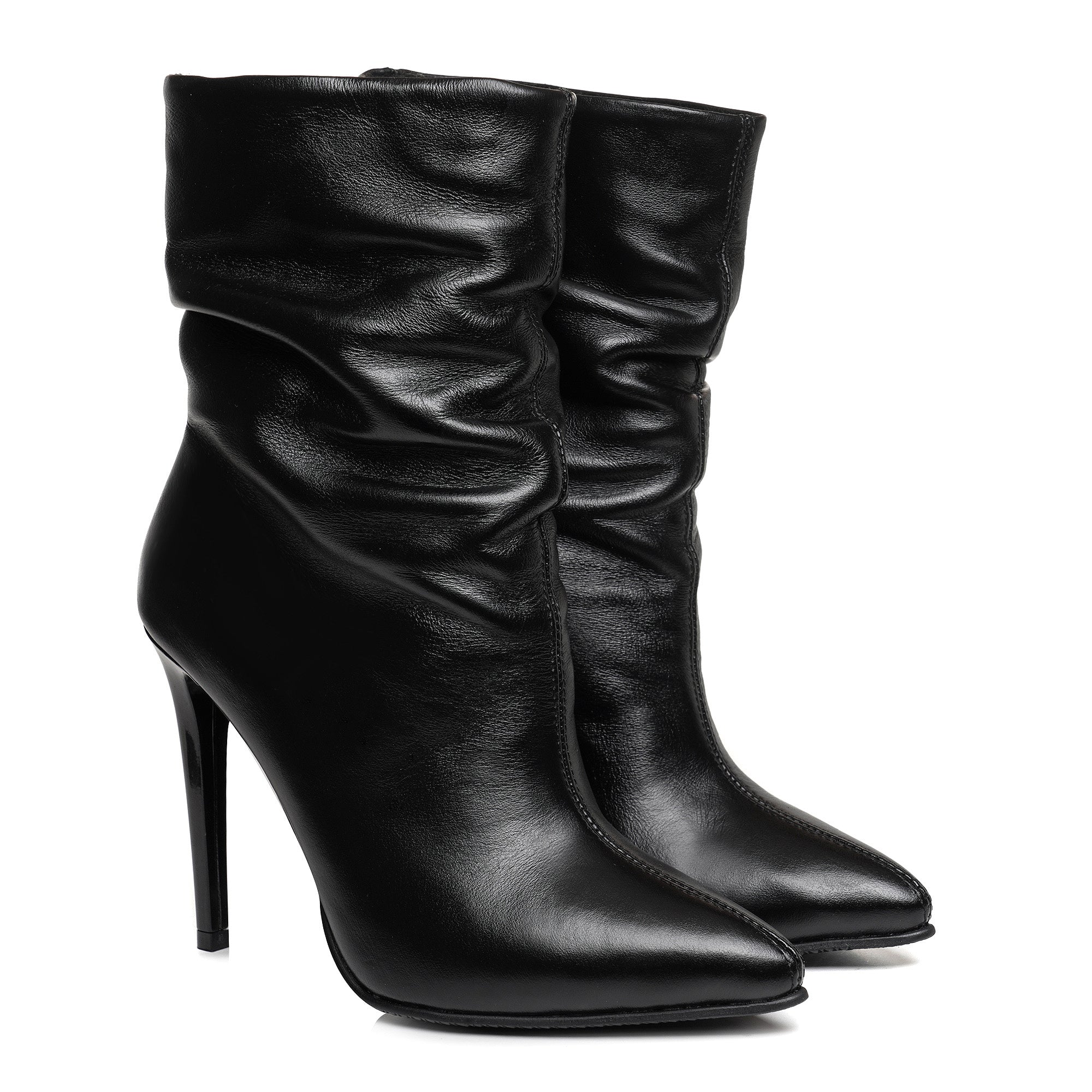 Botine piele naturala negru fronsate C7  - orice culoare