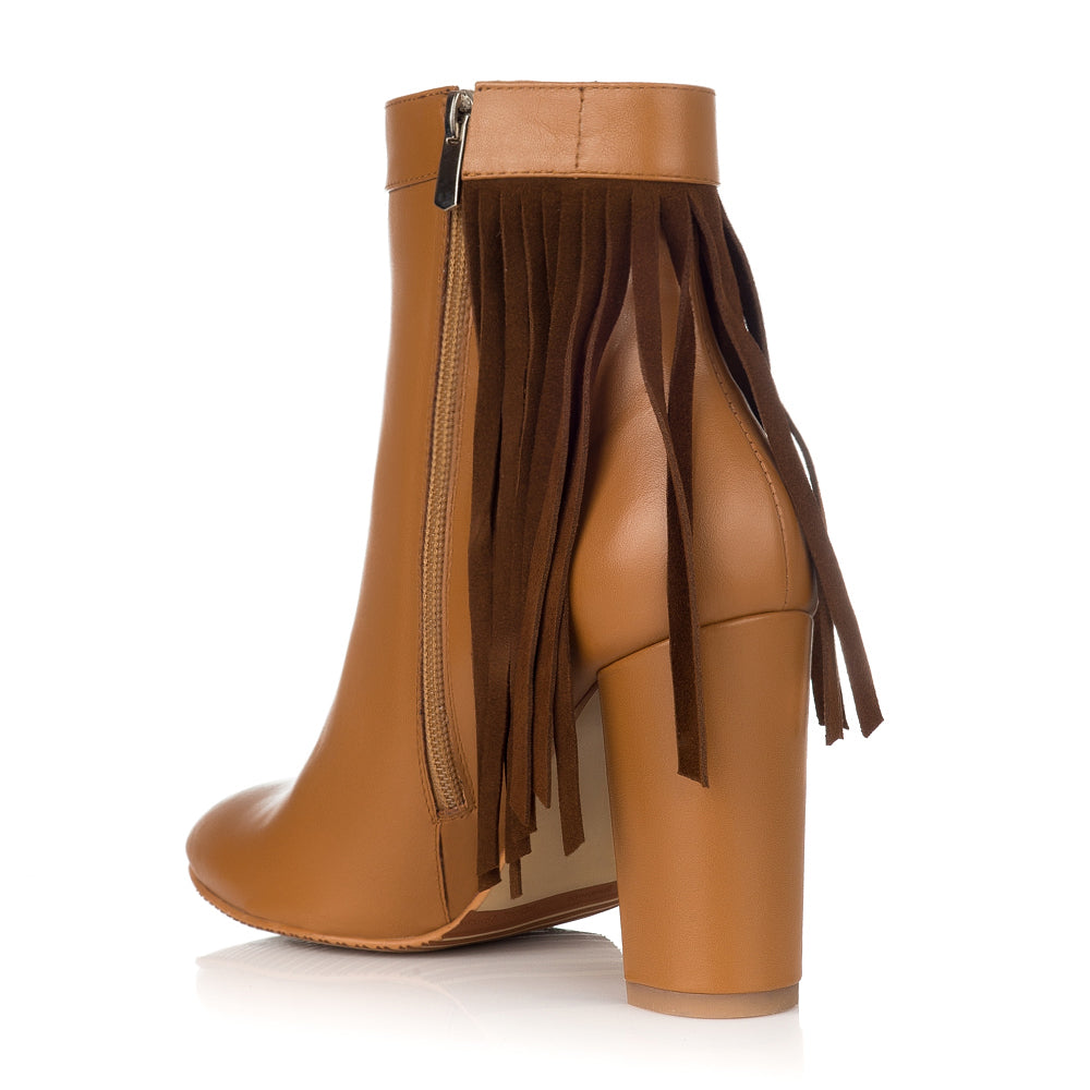 Botine Piele Camel cu Franjuri Detasabile F18 - orice culoare