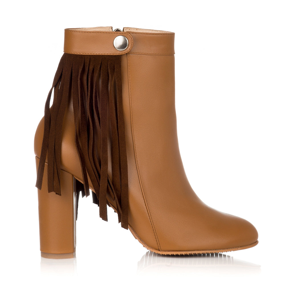 Botine Piele Camel cu Franjuri Detasabile F18 - orice culoare