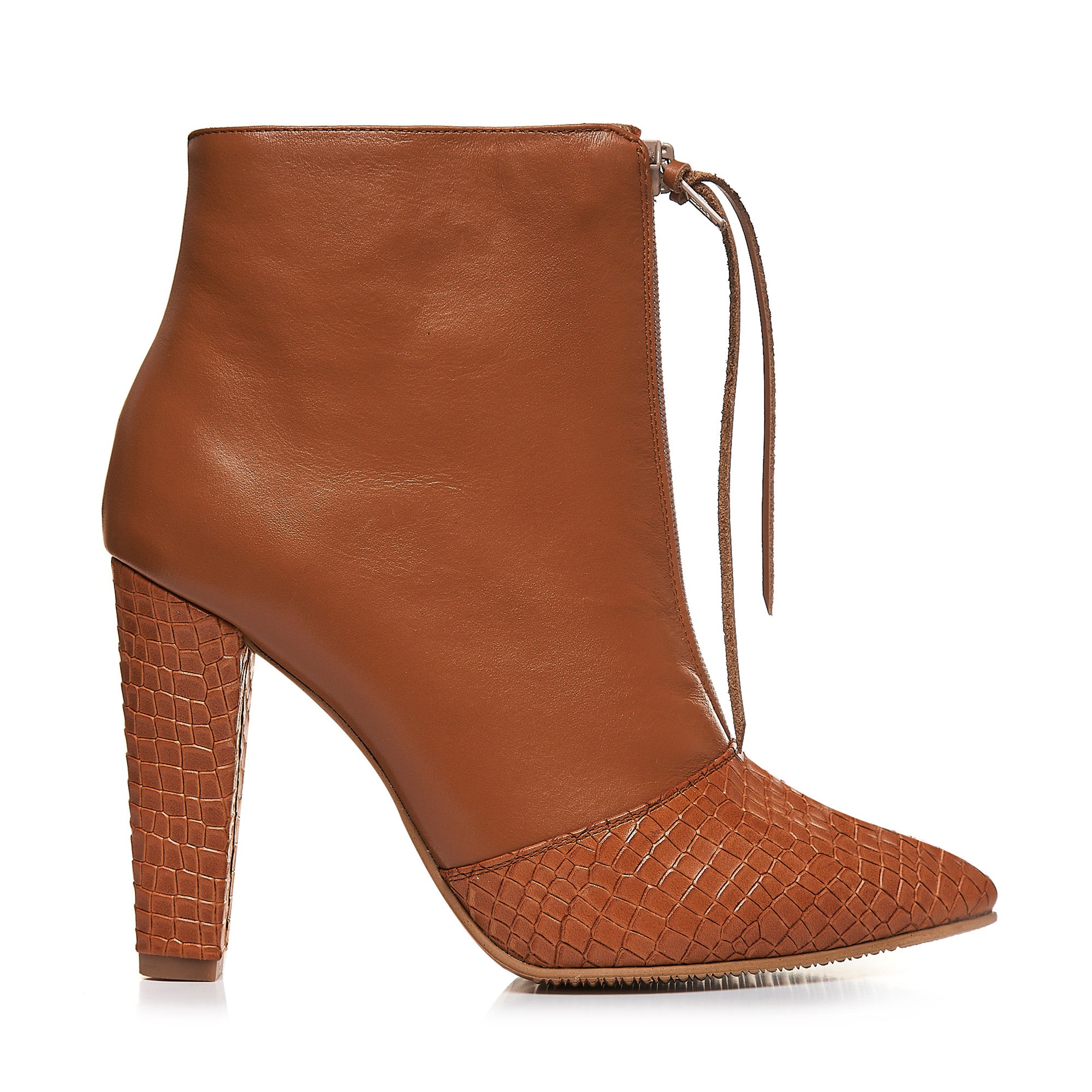 Botine Piele Camel cu Fermuar L16 - Orice Culoare