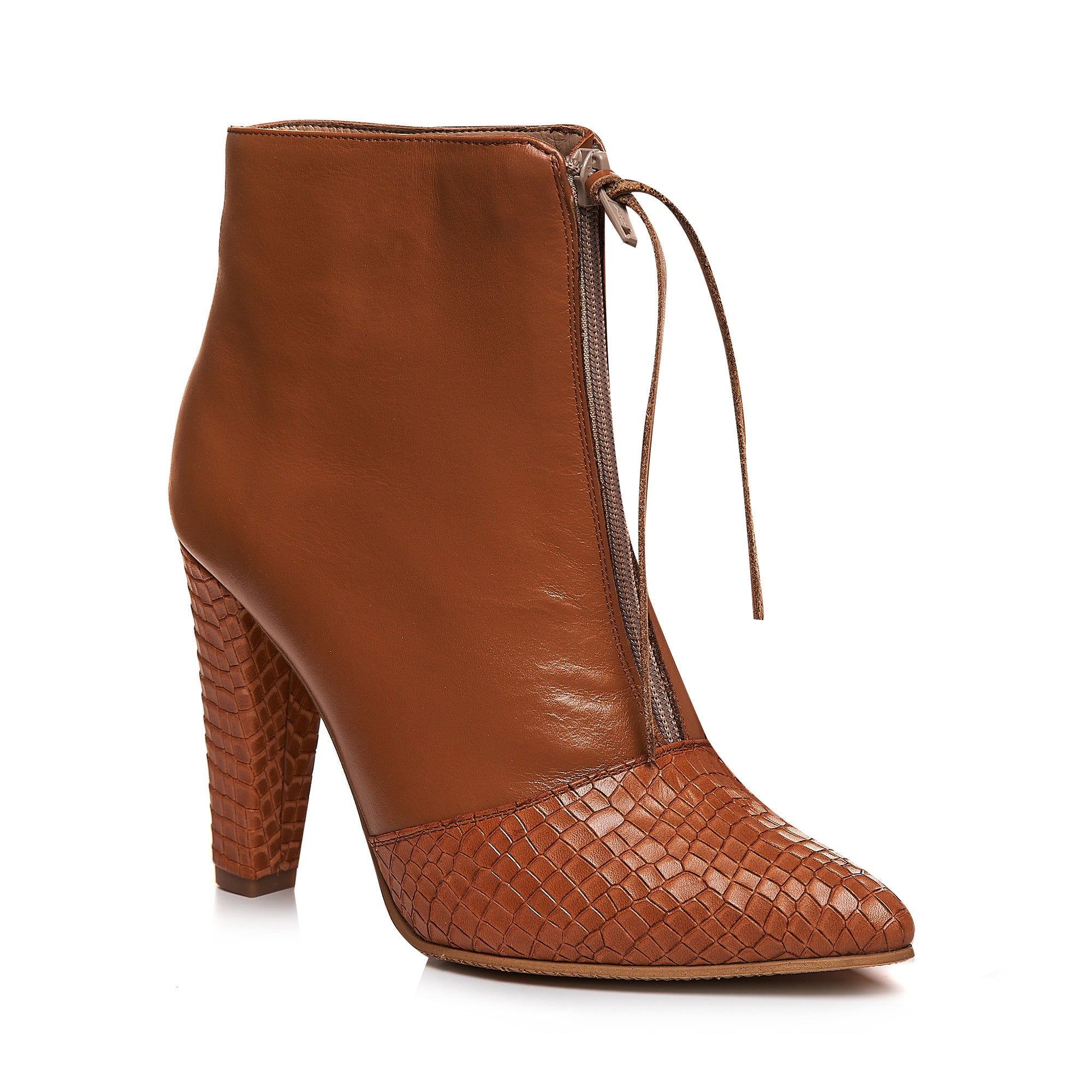 Botine Piele Camel cu Fermuar L16 - Orice Culoare