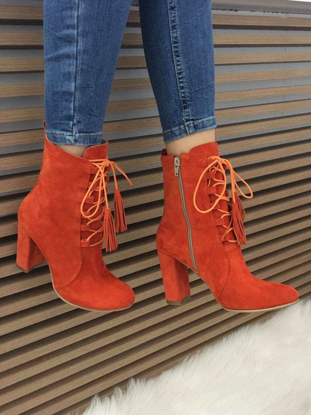 Botine piele intoarsa caramaiziu F30  - orice culoare