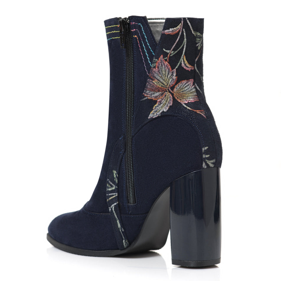 Botine Piele Negru Floral Jasmine C32 - orice culoare