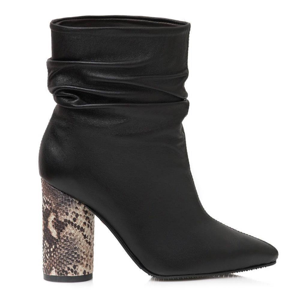 Botine Piele Fronsate Toc Sarpe E1  - Orice Culoare