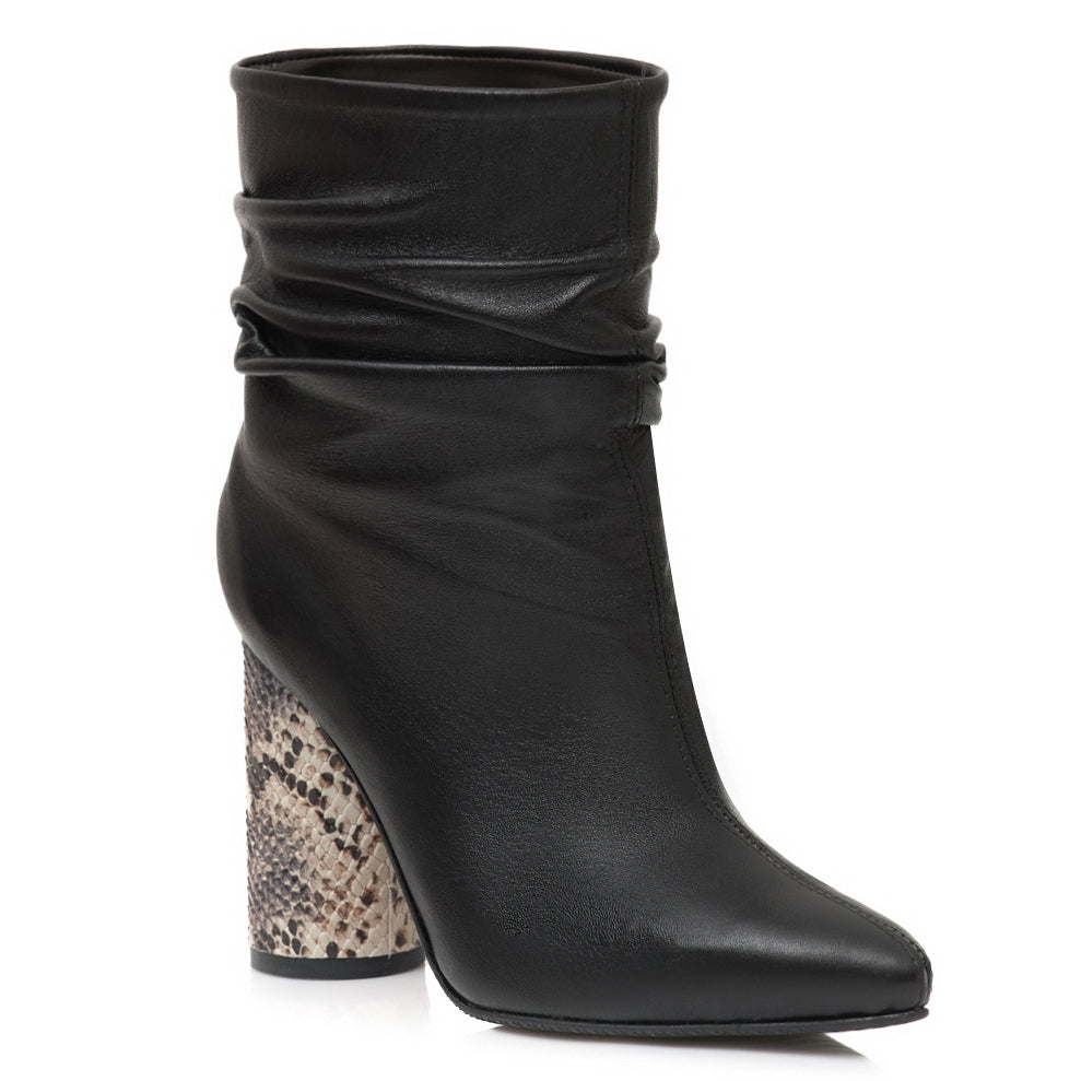 Botine Piele Fronsate Toc Sarpe E1  - Orice Culoare