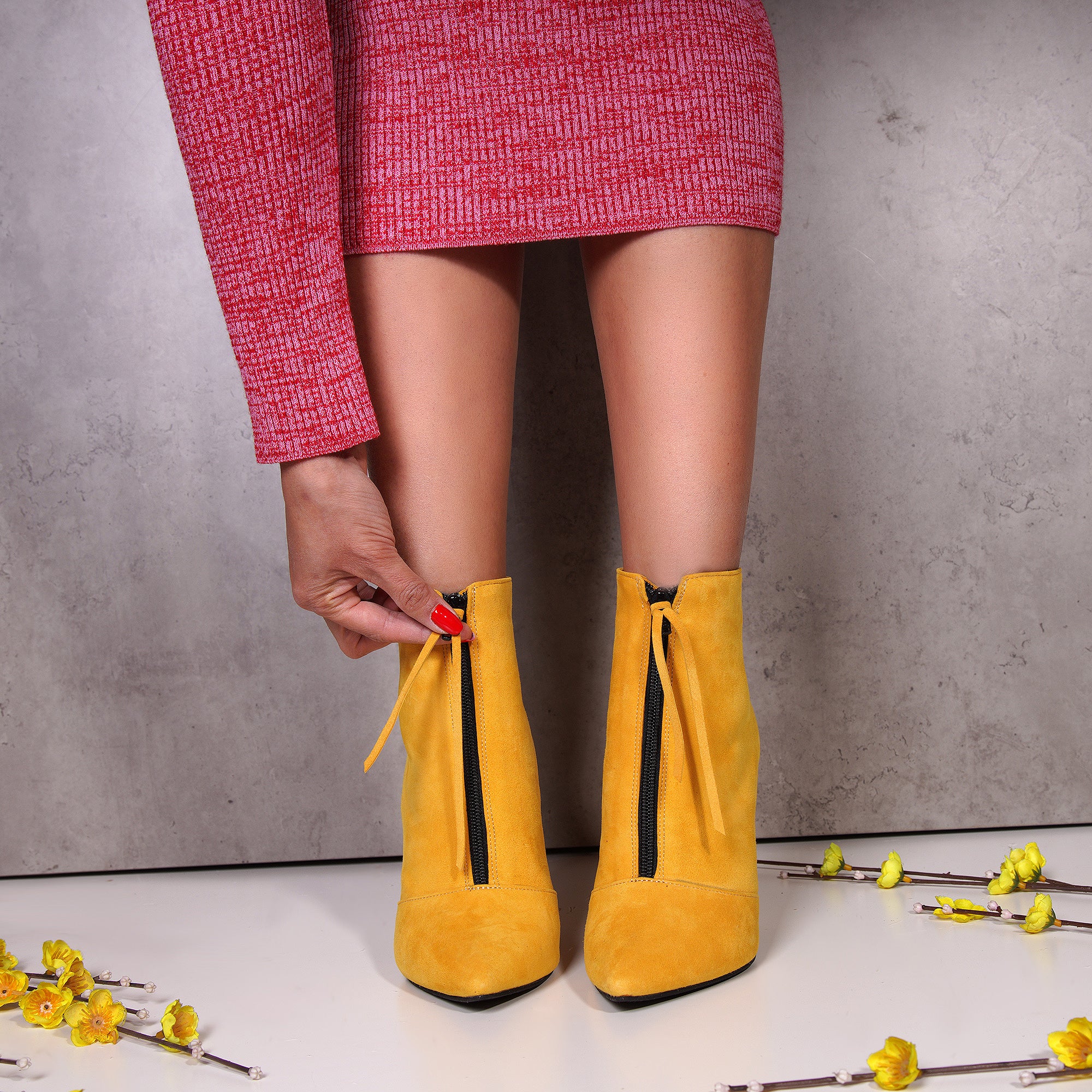 Botine Piele Galben cu Fermuar L16 - Orice Culoare