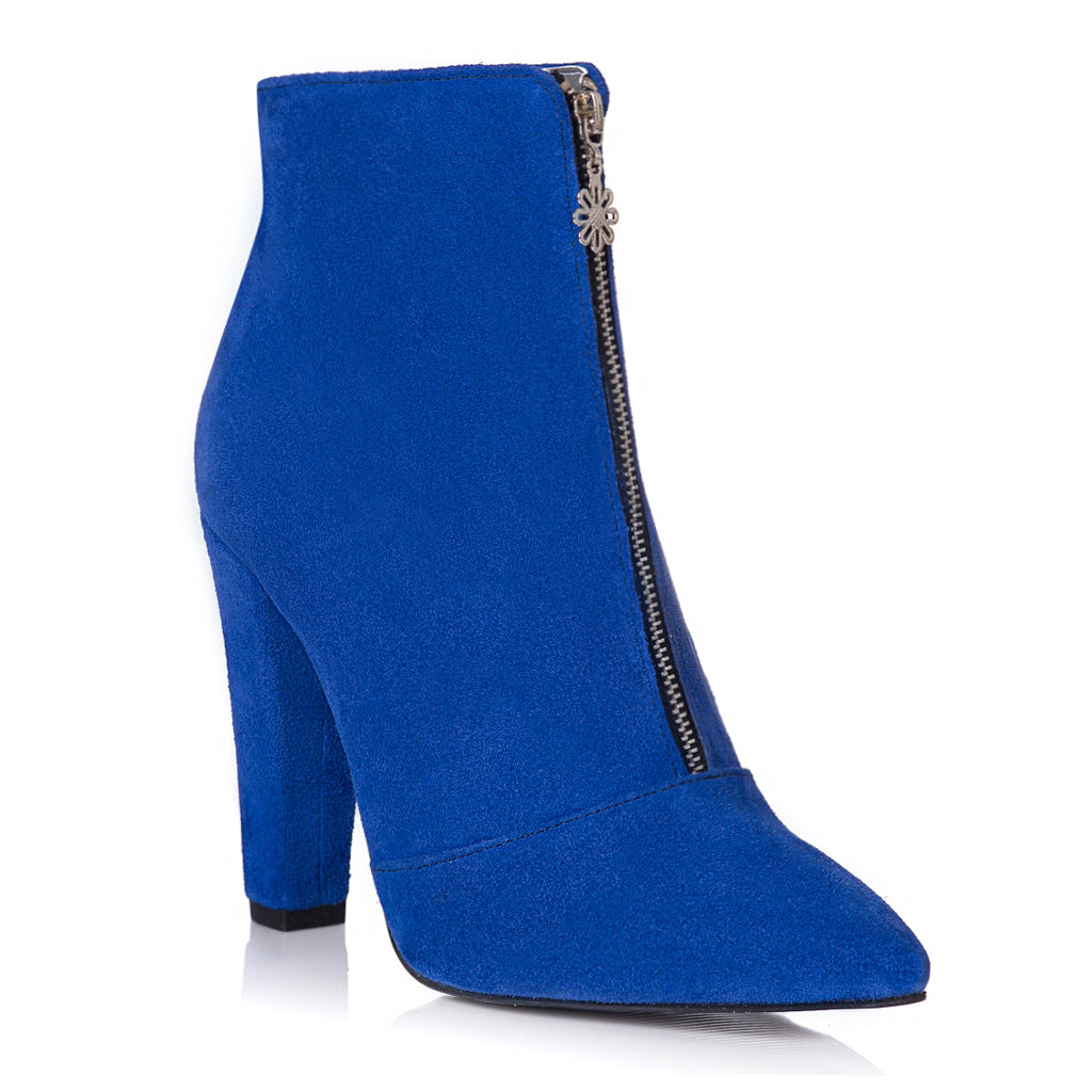 Botine Piele Intoarsa Albastru Electric cu Fermuar L6 - orice culoare