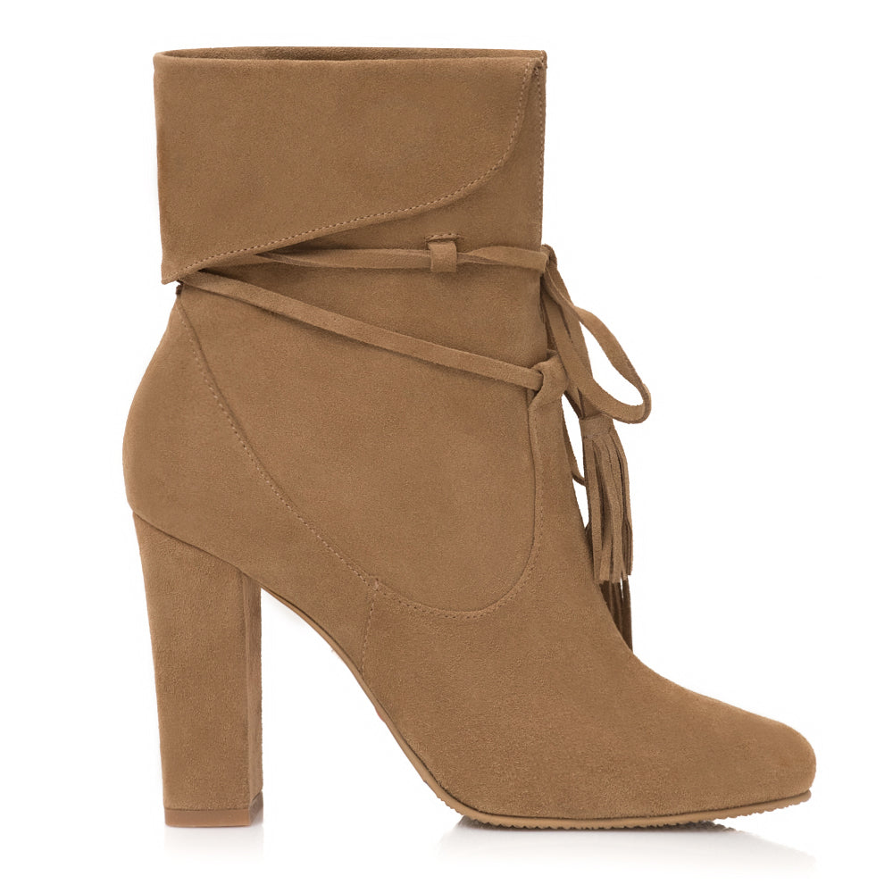 Botine Piele Intoarsa Bej Sara E5 - Orice Culoare
