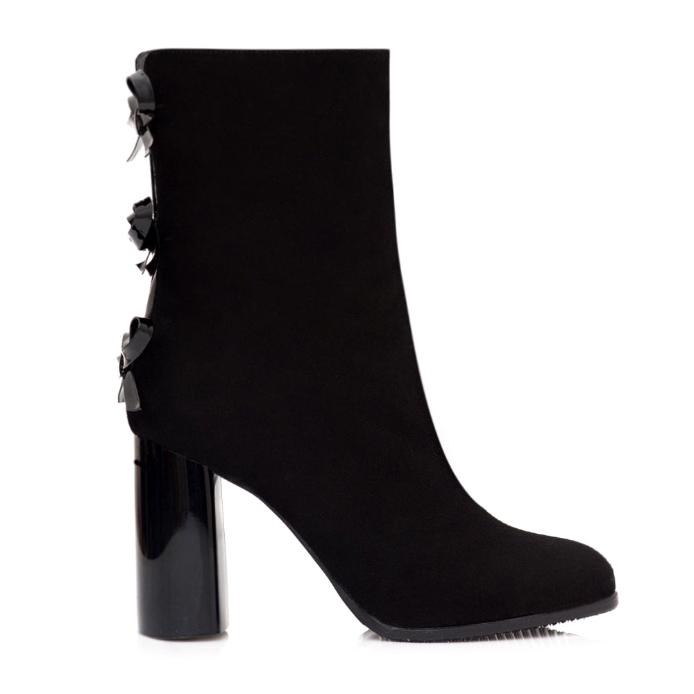 Botine Piele Intoarsa Negru Fundite Spate C27 - orice culoare
