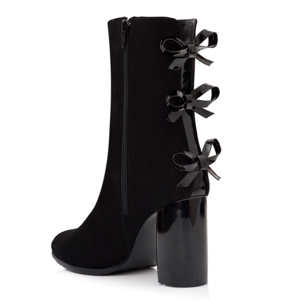 Botine Piele Intoarsa Negru Fundite Spate C27 - orice culoare