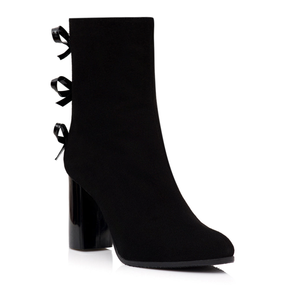 Botine Piele Intoarsa Negru Fundite Spate C27 - orice culoare