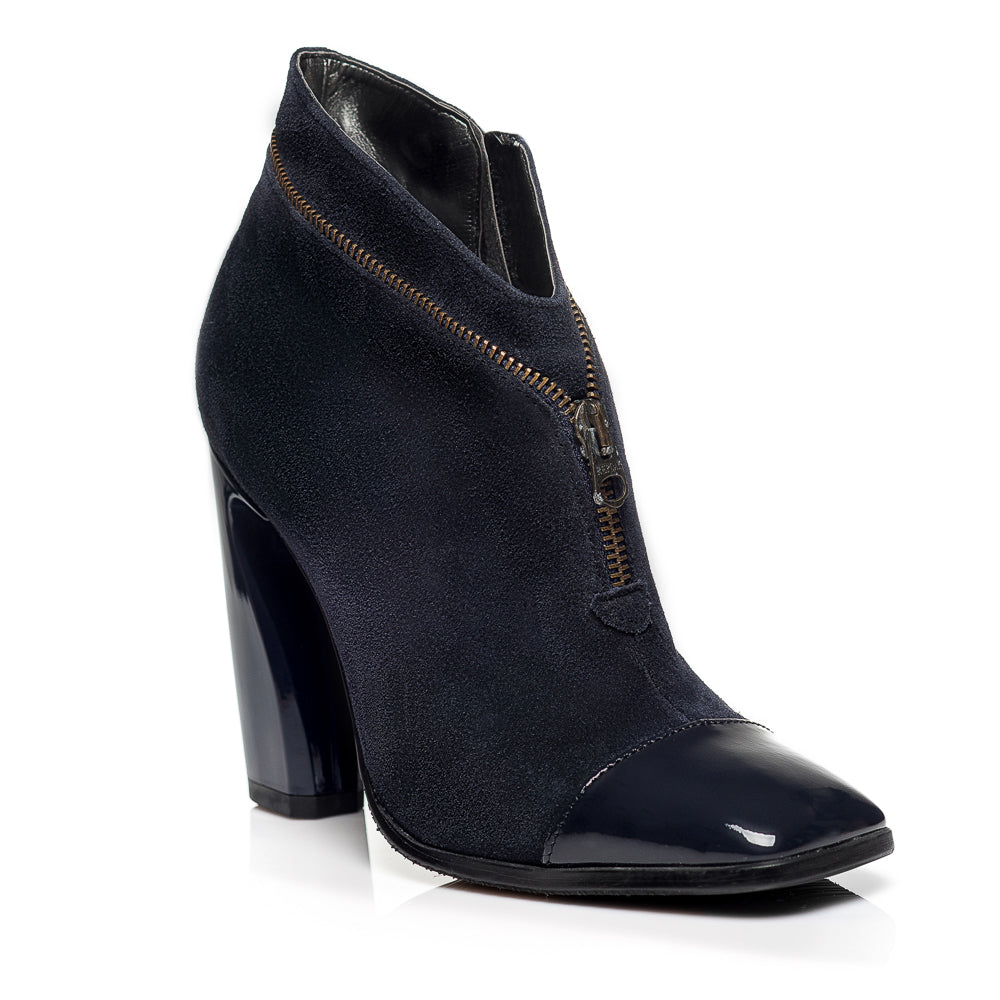 Botine piele intoarsa negru ani 60' cu fermuar - orice culoare