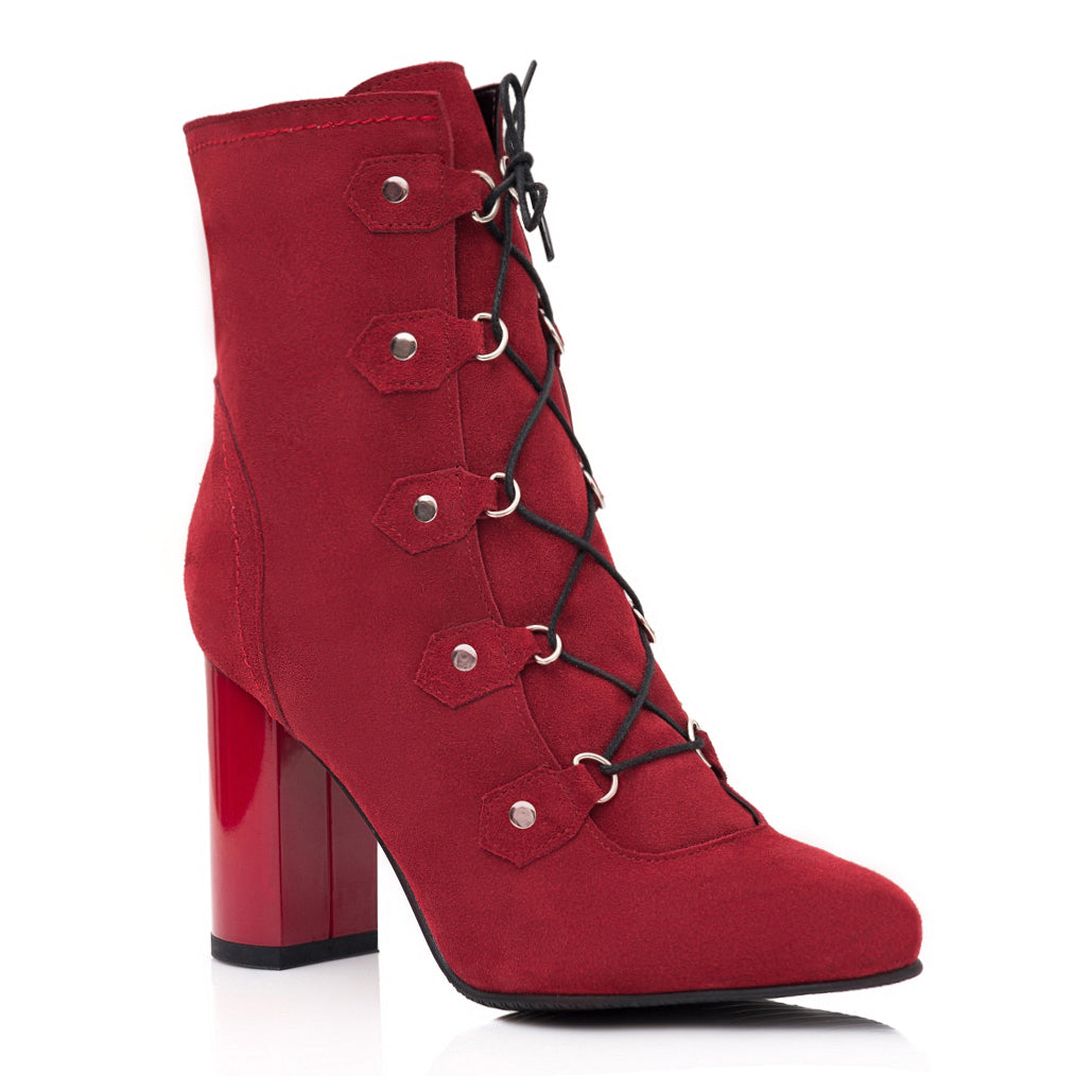 Botine Piele Intoarsa Visiniu cu Siret C31 - orice culoare
