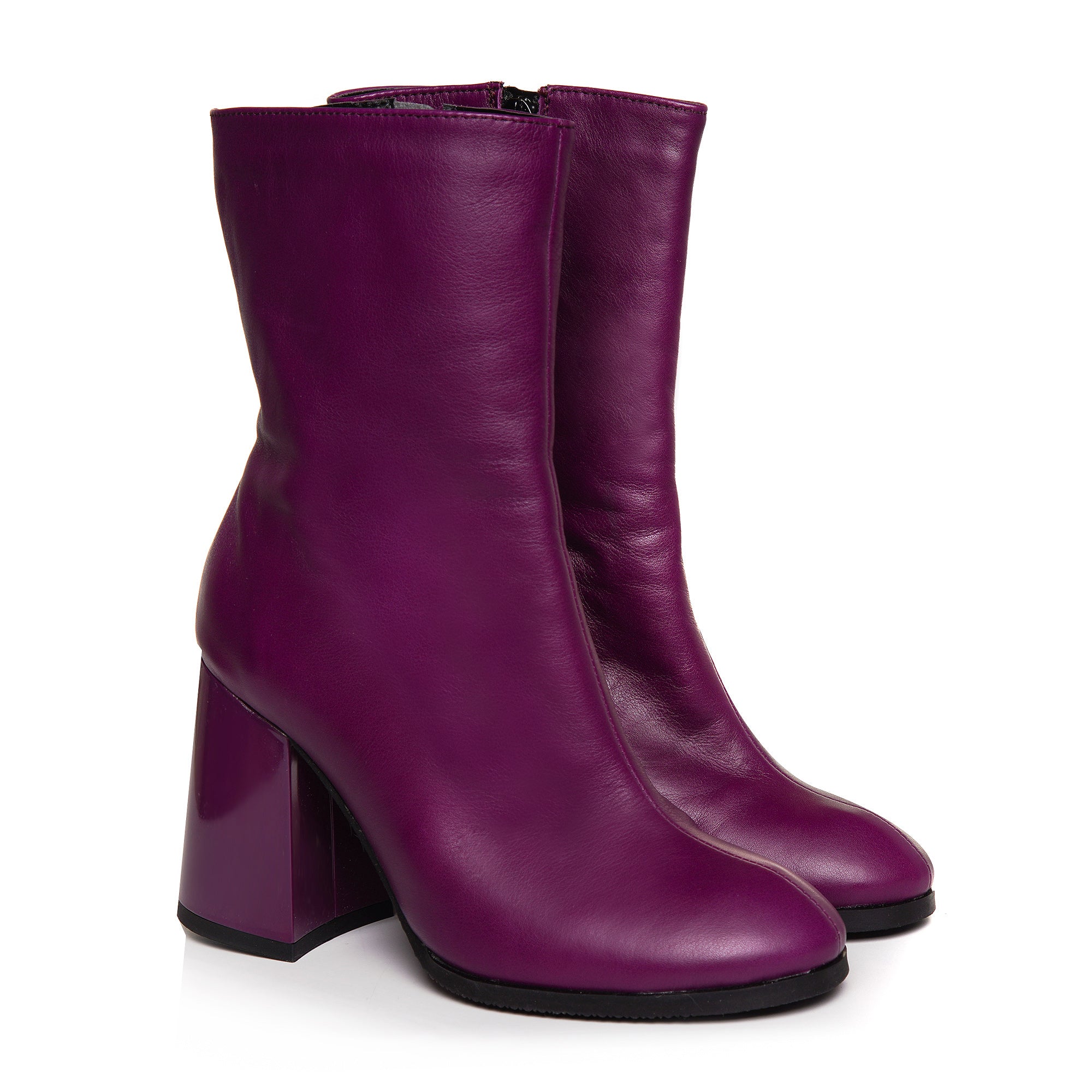 Botine Piele Marsala cu toc Evazat Vania C42 - Orice Culoare