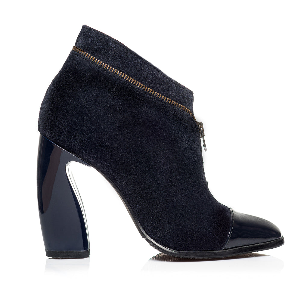 Botine piele intoarsa negru ani 60' cu fermuar - orice culoare