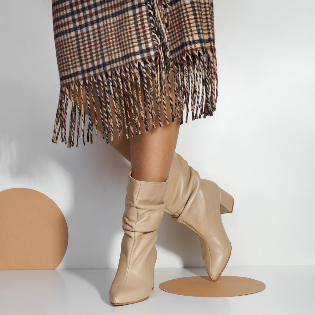 Botine Fronsate Piele Nude Clementine - orice culoare