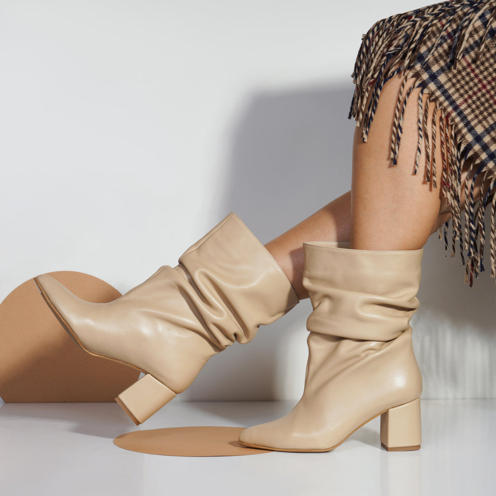 Botine Fronsate Piele Nude Clementine - orice culoare