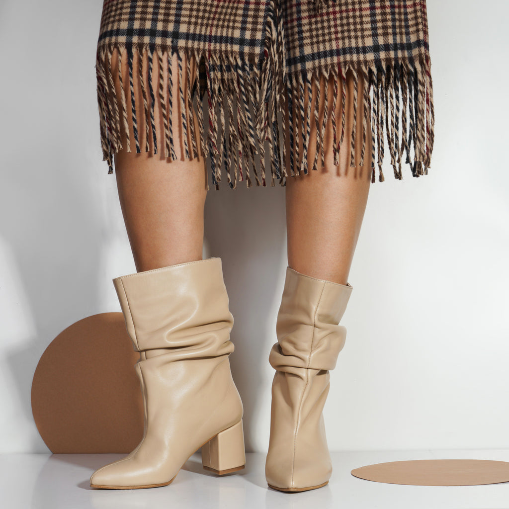 Botine Fronsate Piele Nude Clementine - orice culoare