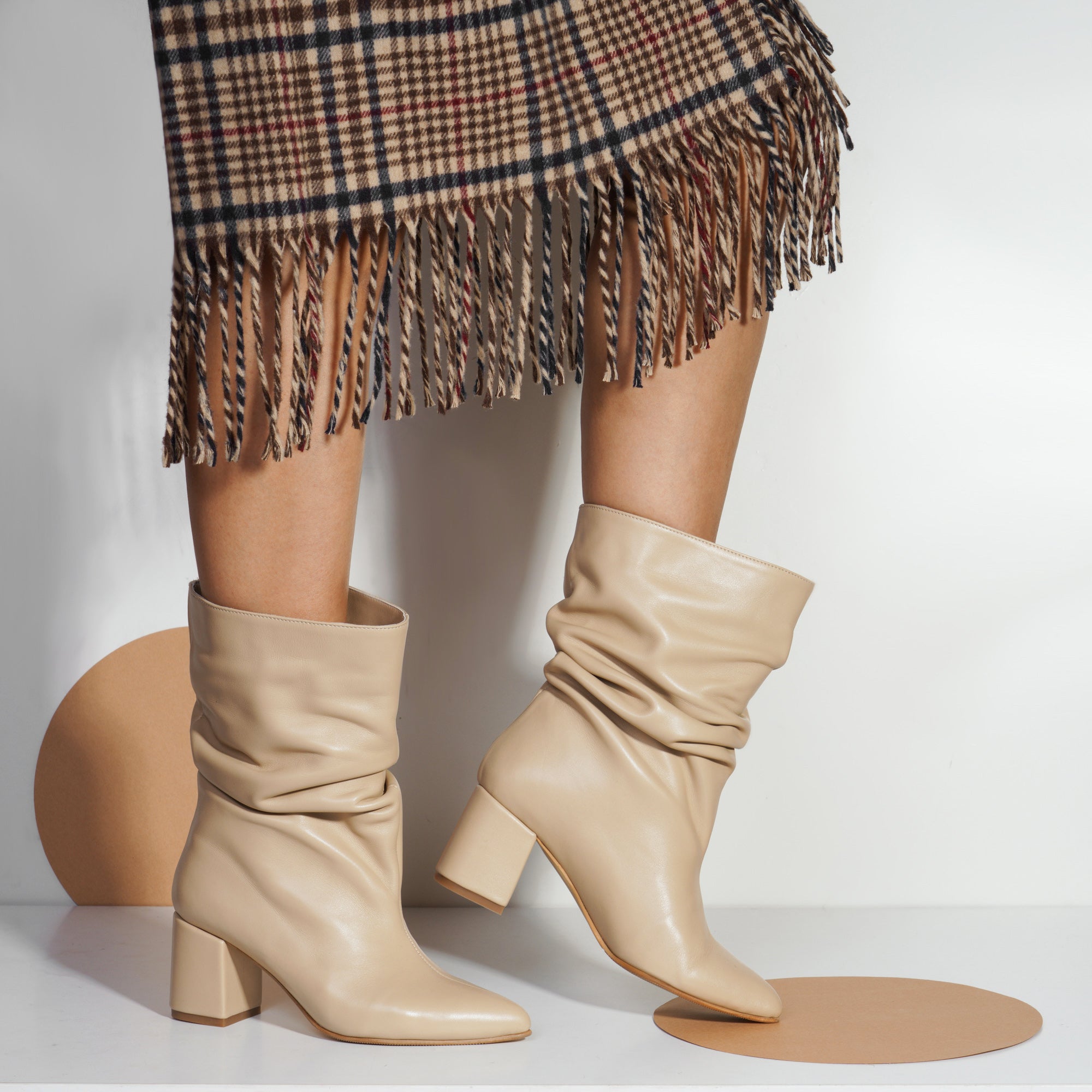 Botine Fronsate Piele Nude Clementine - orice culoare