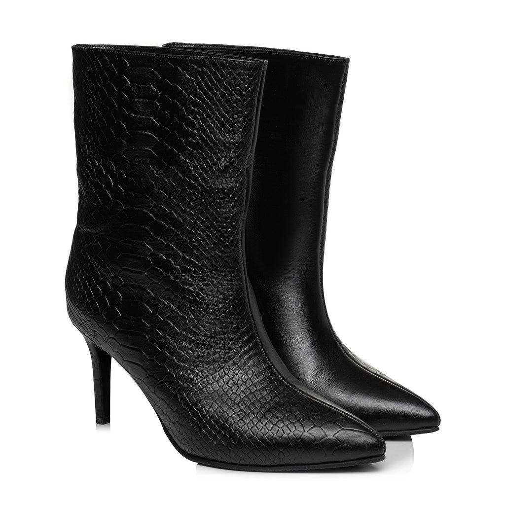 Botine Piele Imprimeu Sarpe Negru Loren - orice culoare