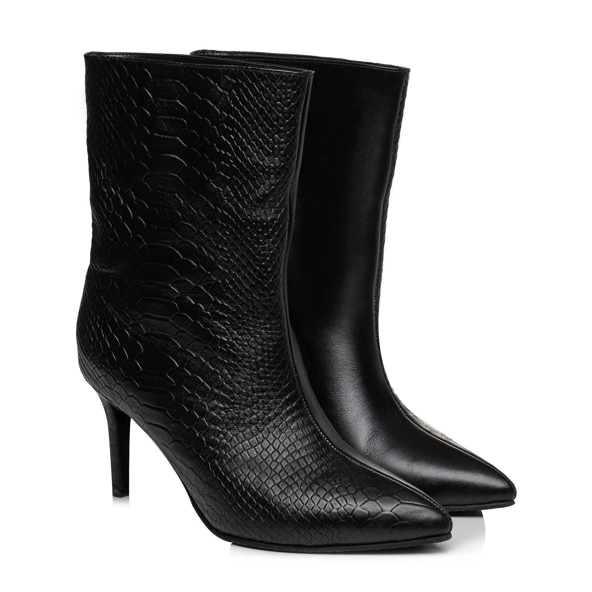 Botine Piele Imprimeu Sarpe Negru Loren - orice culoare