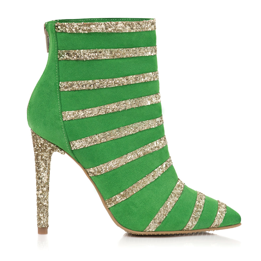 Botine Piele Intoarsa Dungi Argintiu L5  - Orice Culoare