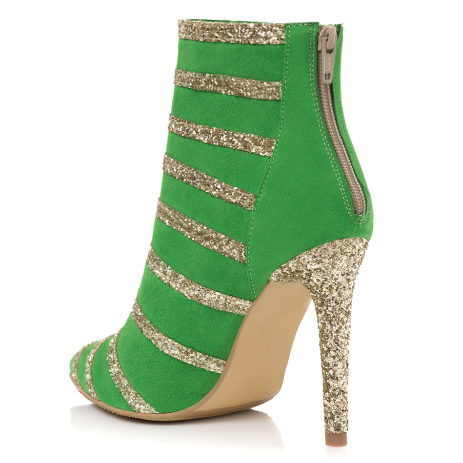 Botine Piele Intoarsa Dungi Argintiu L5  - Orice Culoare