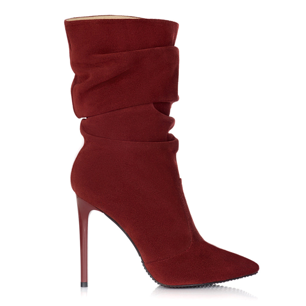 Cizme Scurte Fronsate Piele Intoarsa Bordo/Rosu S14 - orice culoare