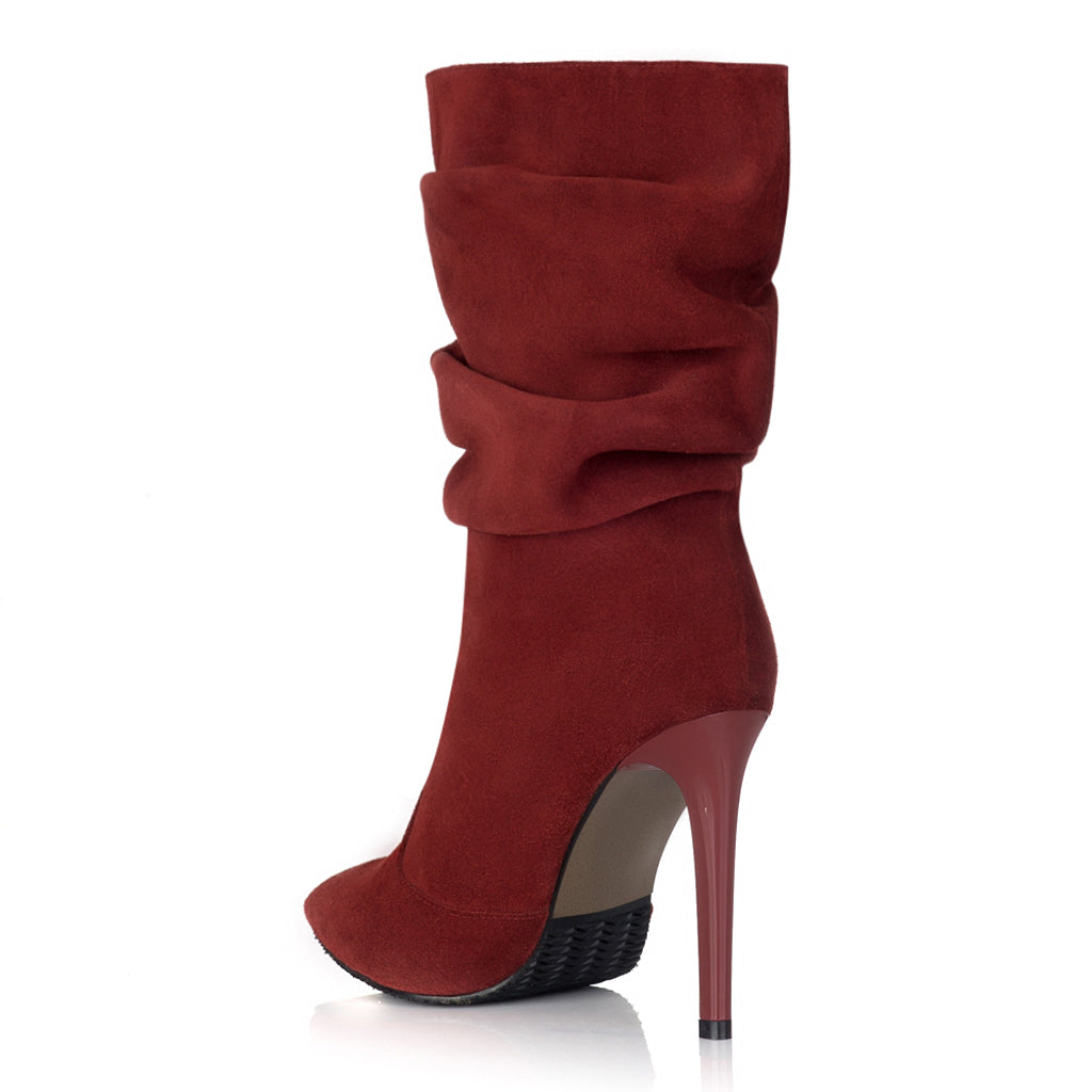 Cizme Scurte Fronsate Piele Intoarsa Bordo/Rosu S14 - orice culoare