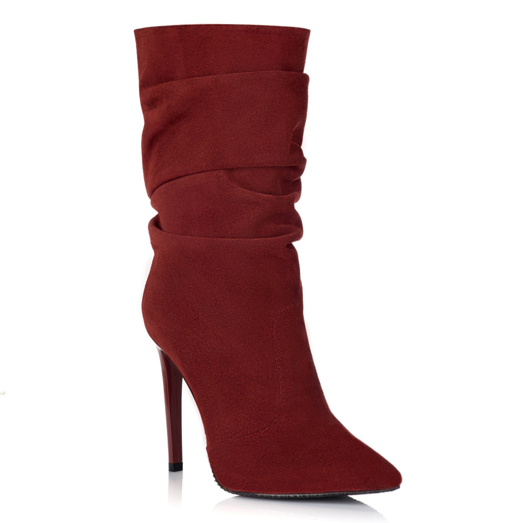 Cizme Scurte Fronsate Piele Intoarsa Bordo/Rosu S14 - orice culoare