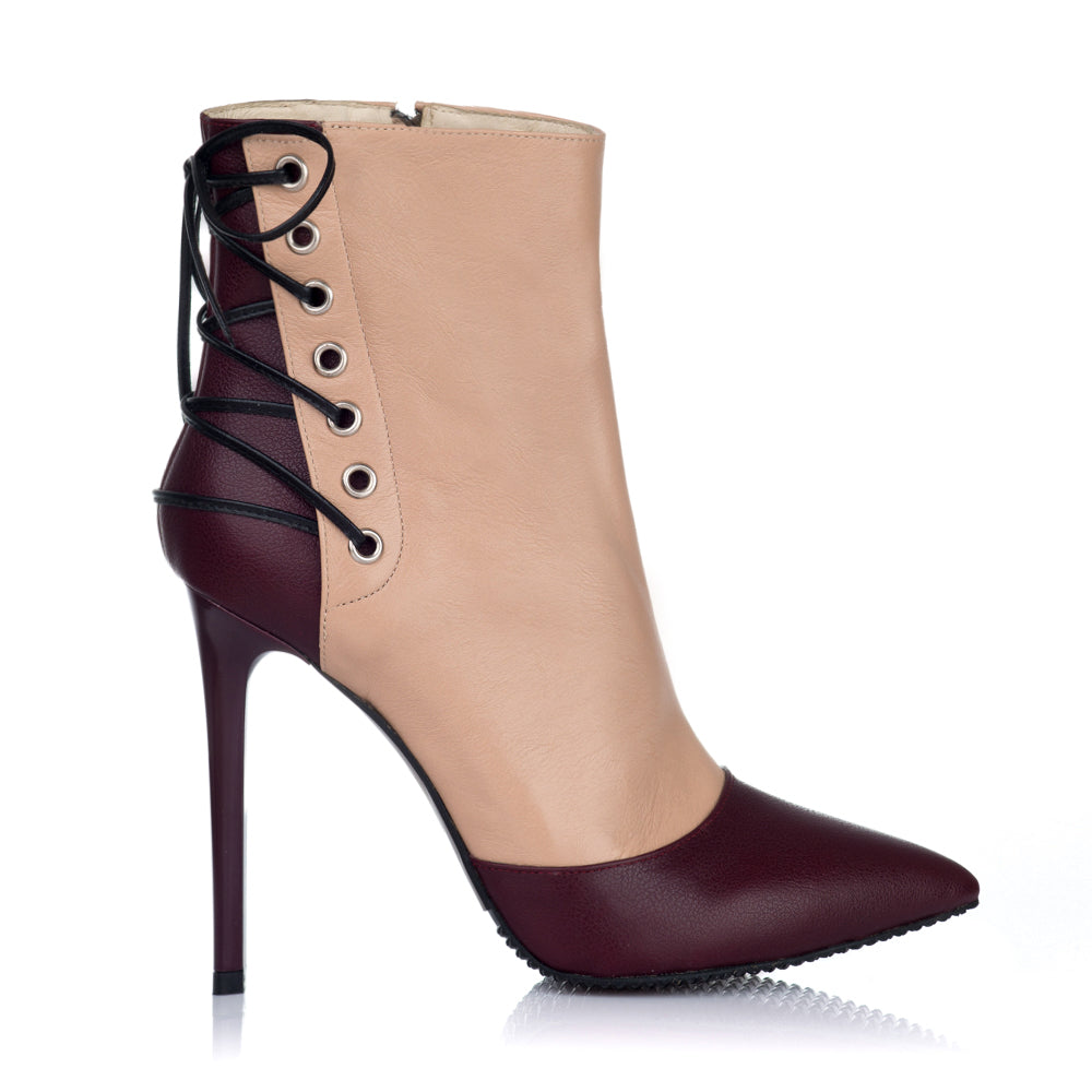 Botine Stiletto Piele Bordo/Nude S1 - orice culoare