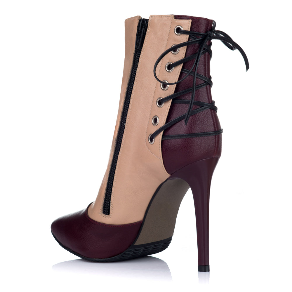 Botine Stiletto Piele Bordo/Nude S1 - orice culoare