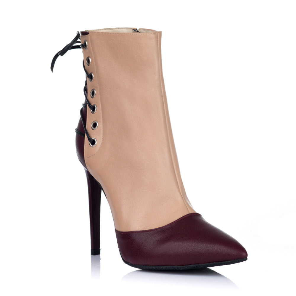 Botine Stiletto Piele Bordo/Nude S1 - orice culoare