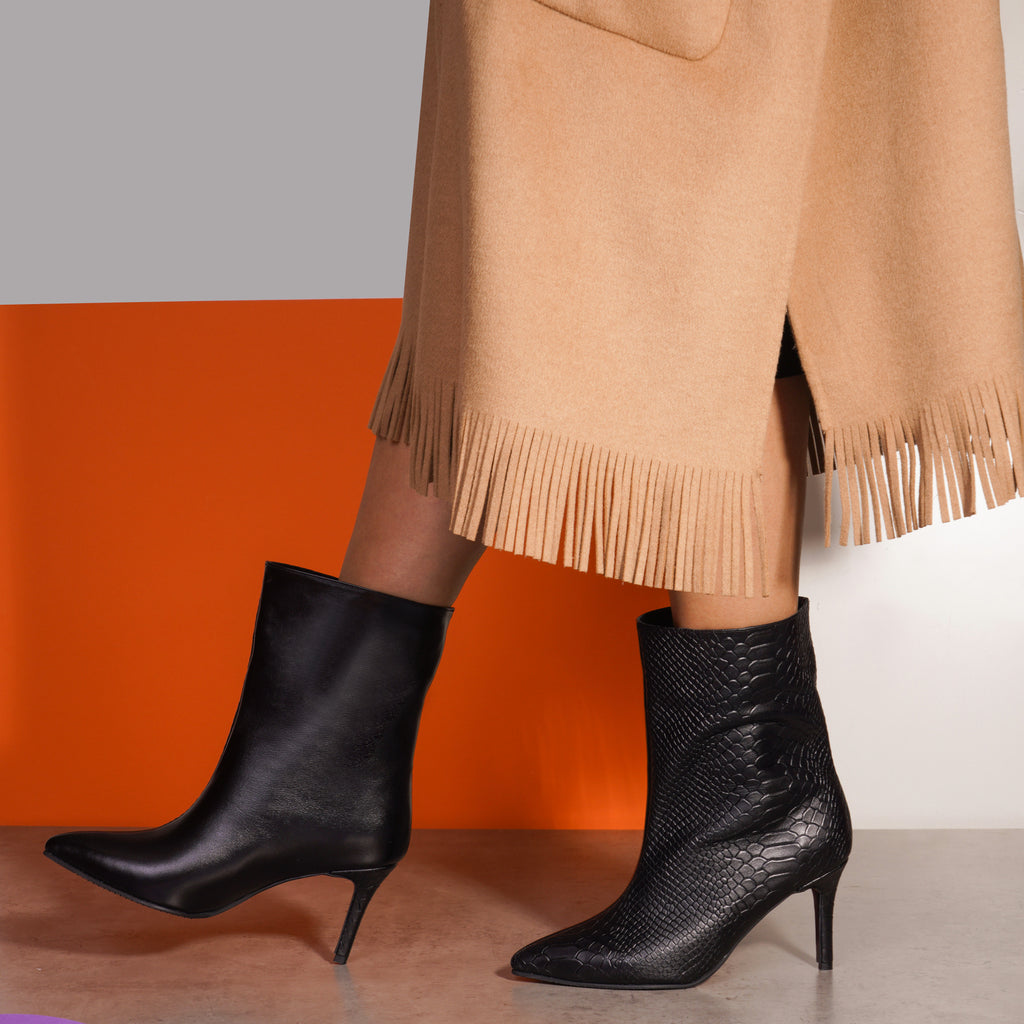 Botine Piele Imprimeu Sarpe Negru Loren - orice culoare