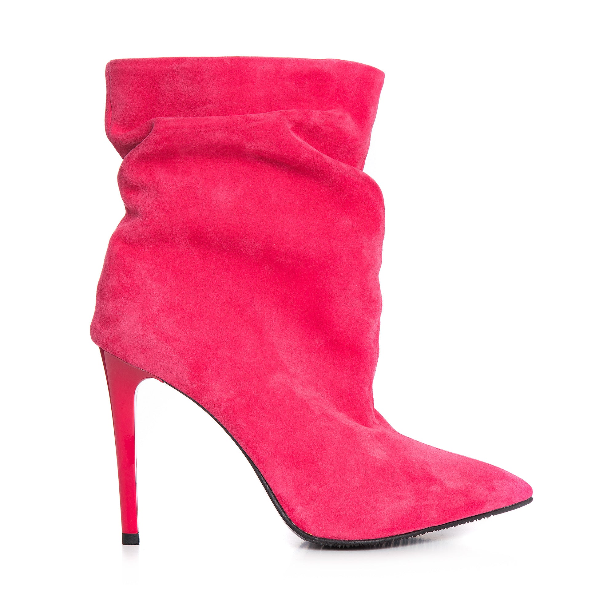 Botine piele intoarsa fucsia fronsate C7  - orice culoare