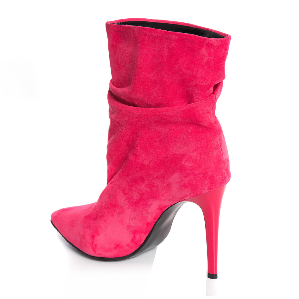 Botine piele intoarsa fucsia fronsate C7  - orice culoare