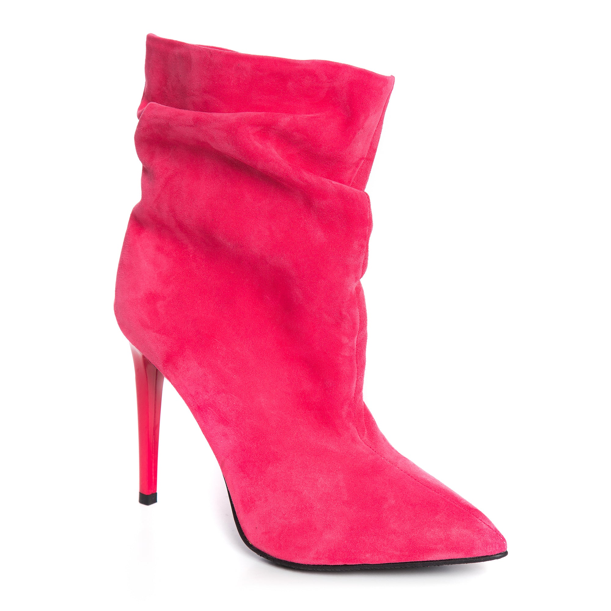 Botine piele intoarsa fucsia fronsate C7  - orice culoare