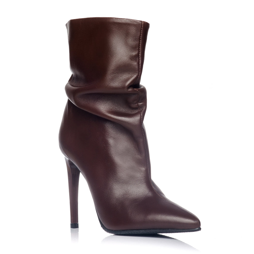 Botine piele naturala maro fronsate C7  - orice culoare