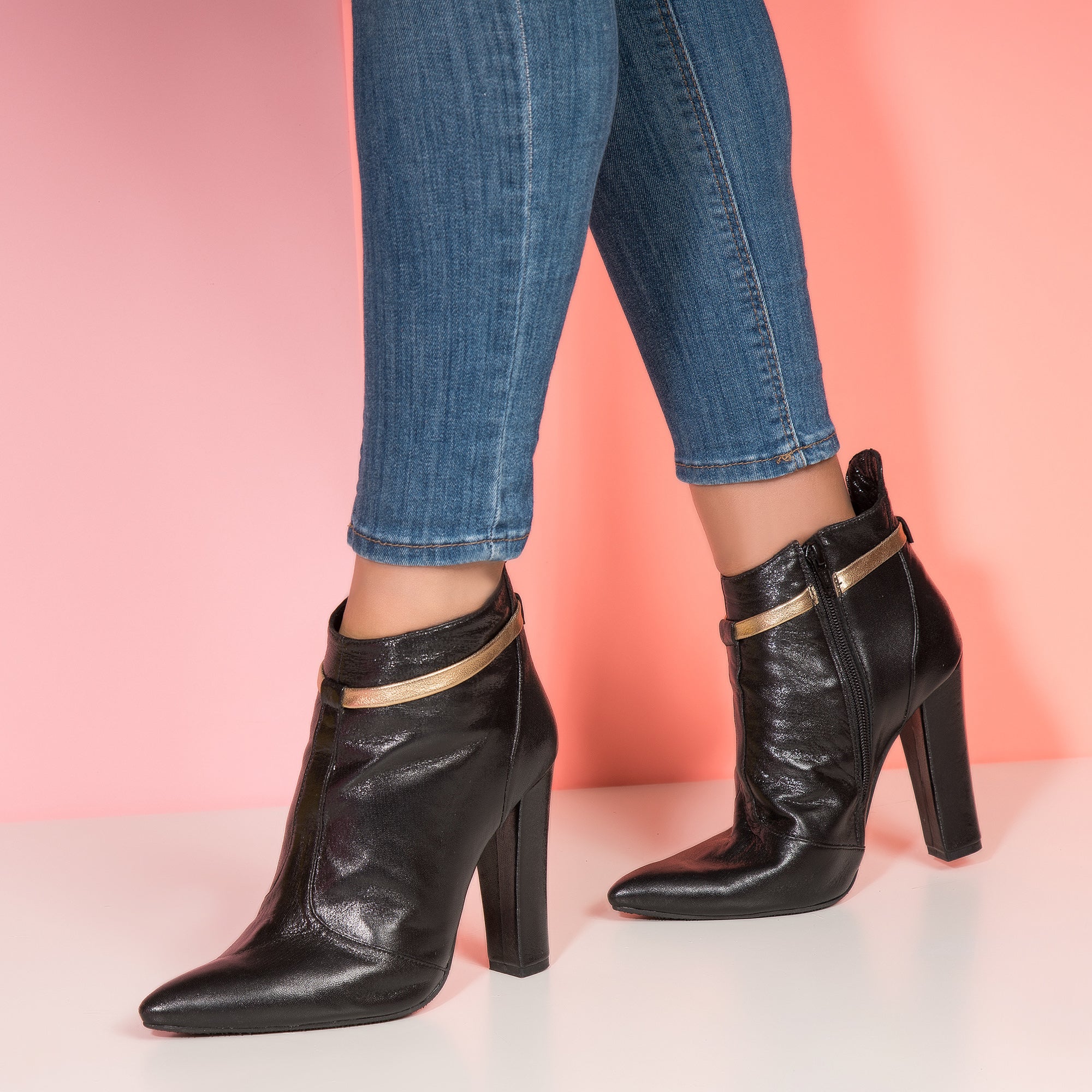 Botine Stiletto Piele Naturala Clame B1 - Orice Culoare