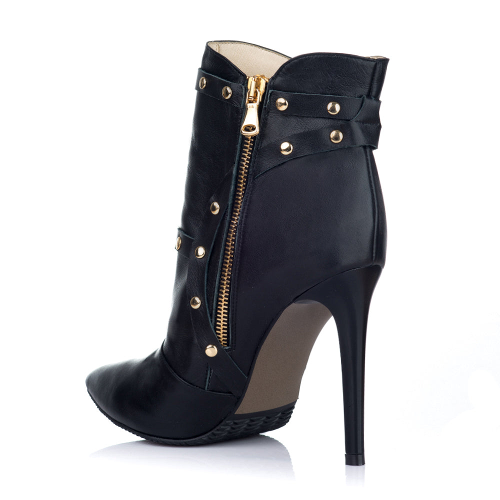 Botine Piele Negru Stiletto Capse S4 - orice culoare