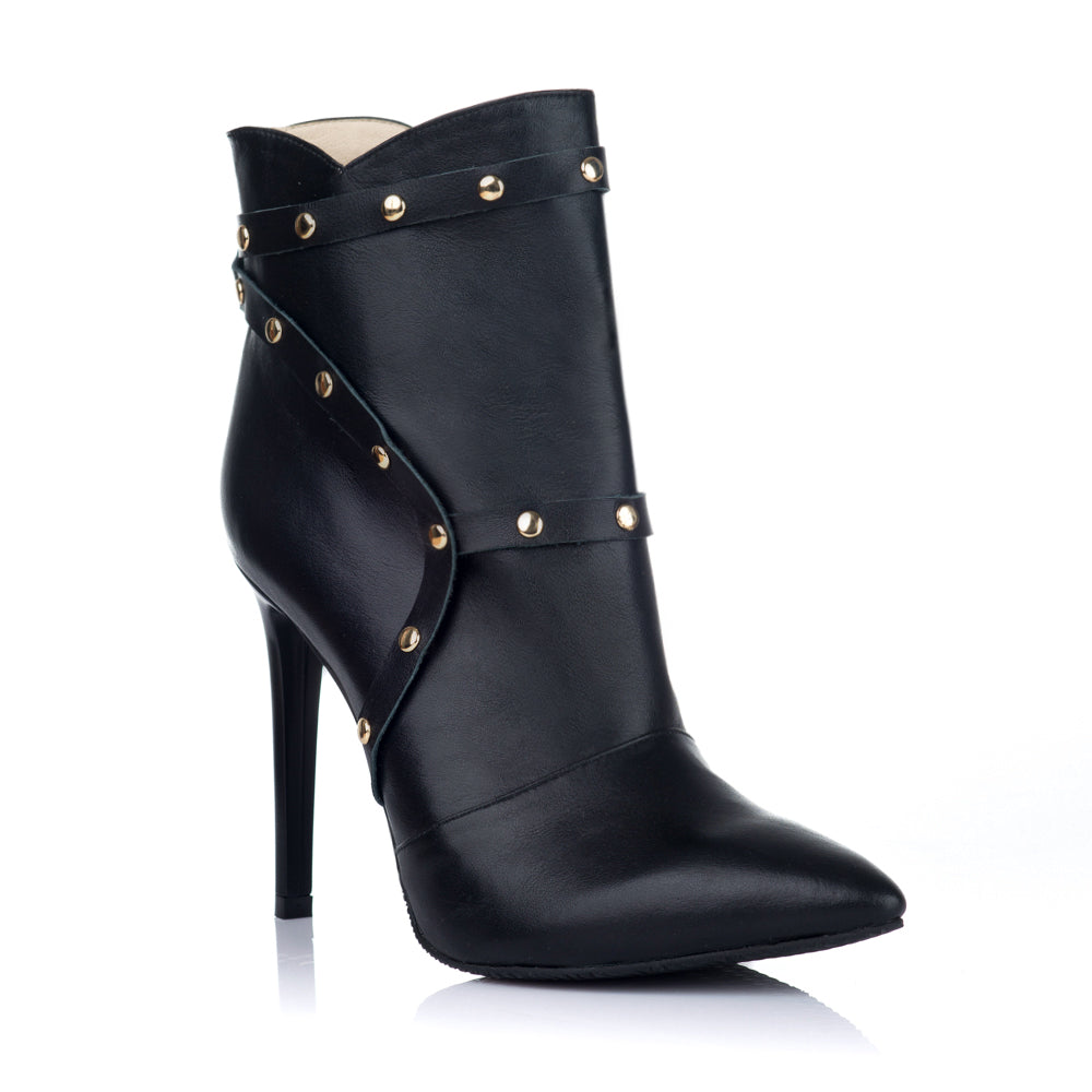 Botine Piele Negru Stiletto Capse S4 - orice culoare