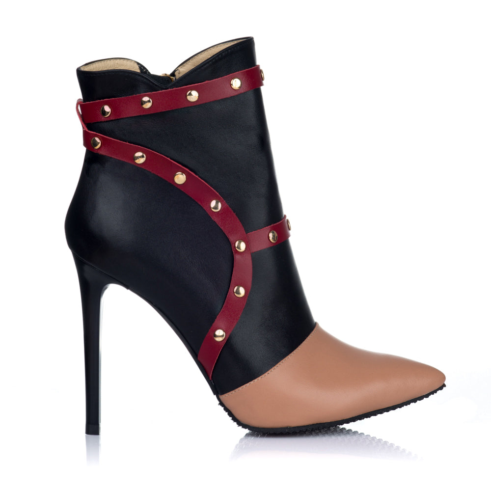 Botine Piele Negru Stiletto Capse S4 - orice culoare