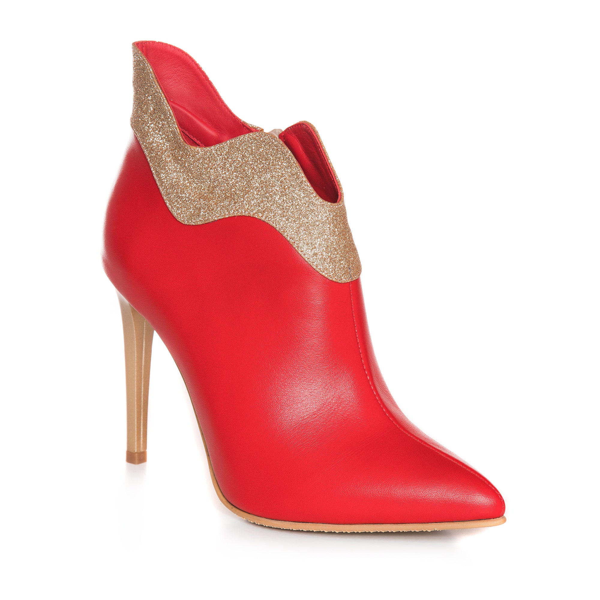 Botine Stiletto Piele Rosu/Auriu Glam L15  - Orice Culoare