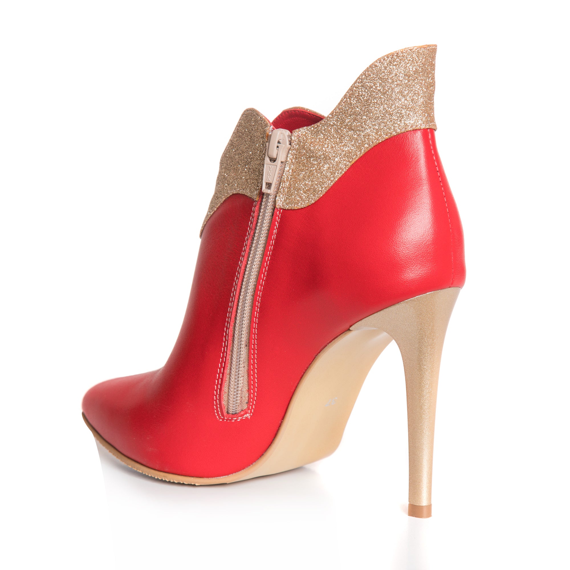 Botine Stiletto Piele Rosu/Auriu Glam L15  - Orice Culoare