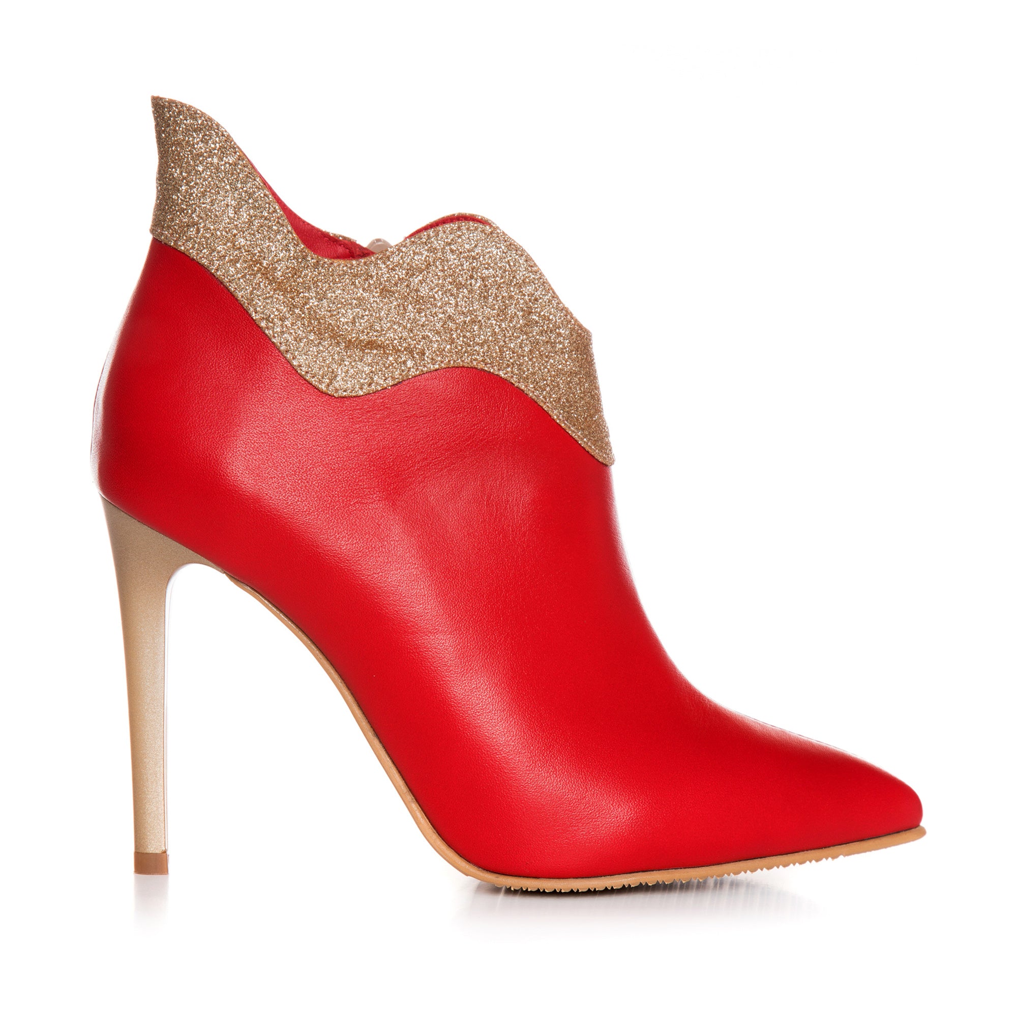 Botine Stiletto Piele Rosu/Auriu Glam L15  - Orice Culoare