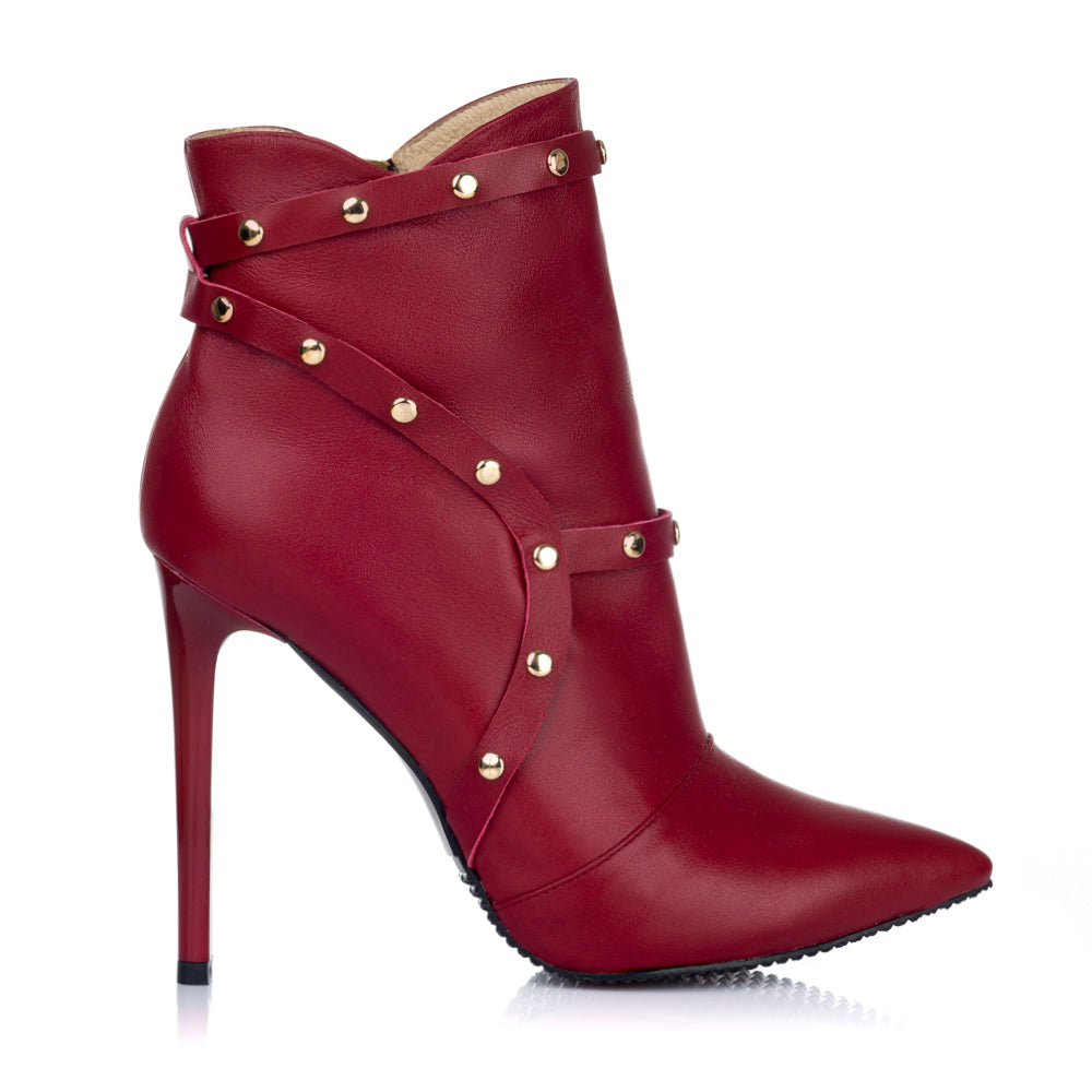 Botine Piele Rosu Stiletto Capse S4 - orice culoare