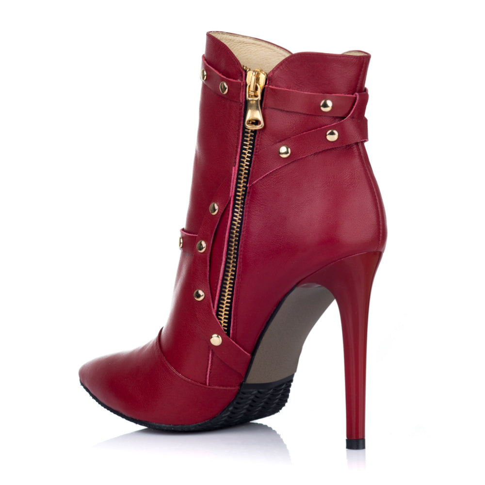 Botine Piele Rosu Stiletto Capse S4 - orice culoare