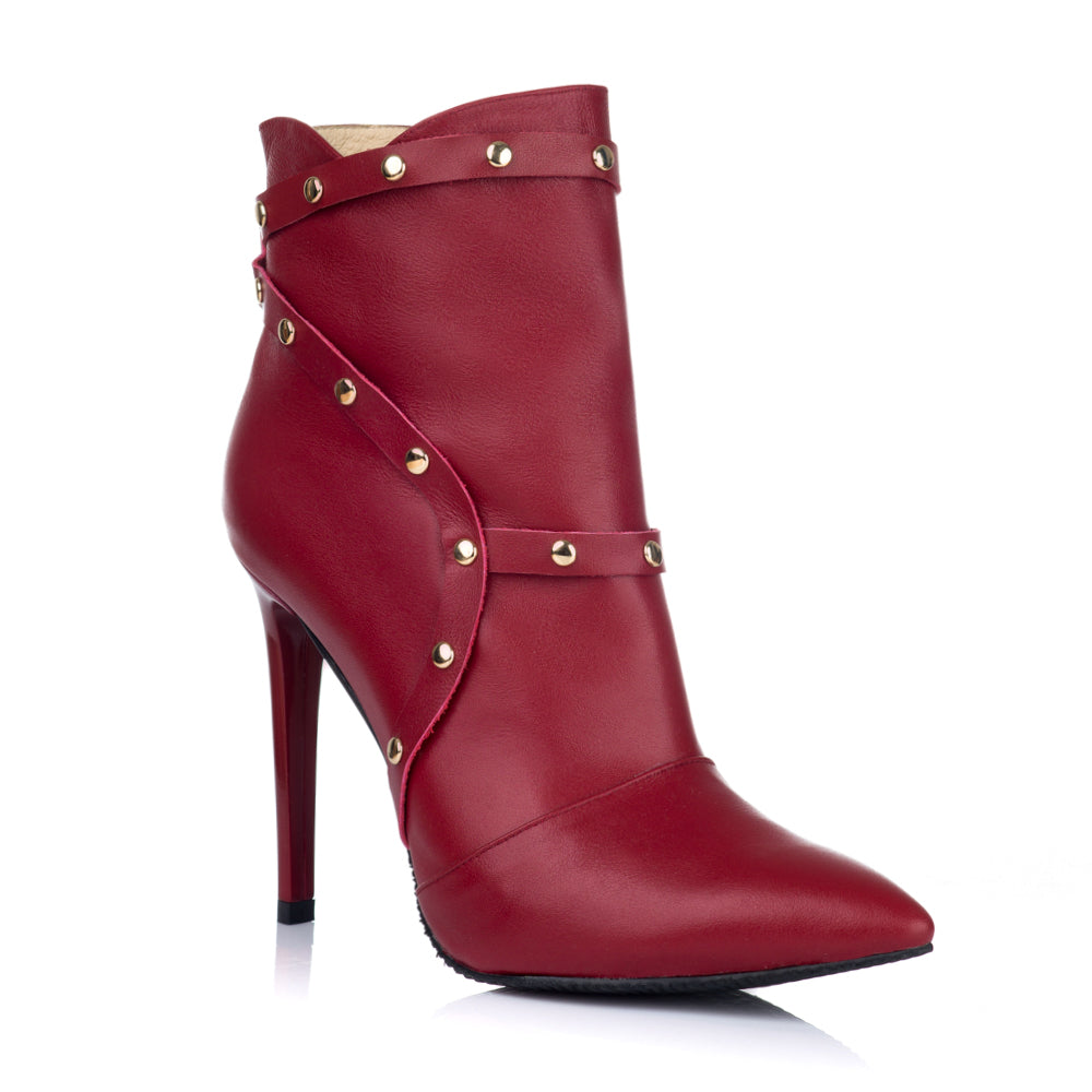 Botine Piele Rosu Stiletto Capse S4 - orice culoare