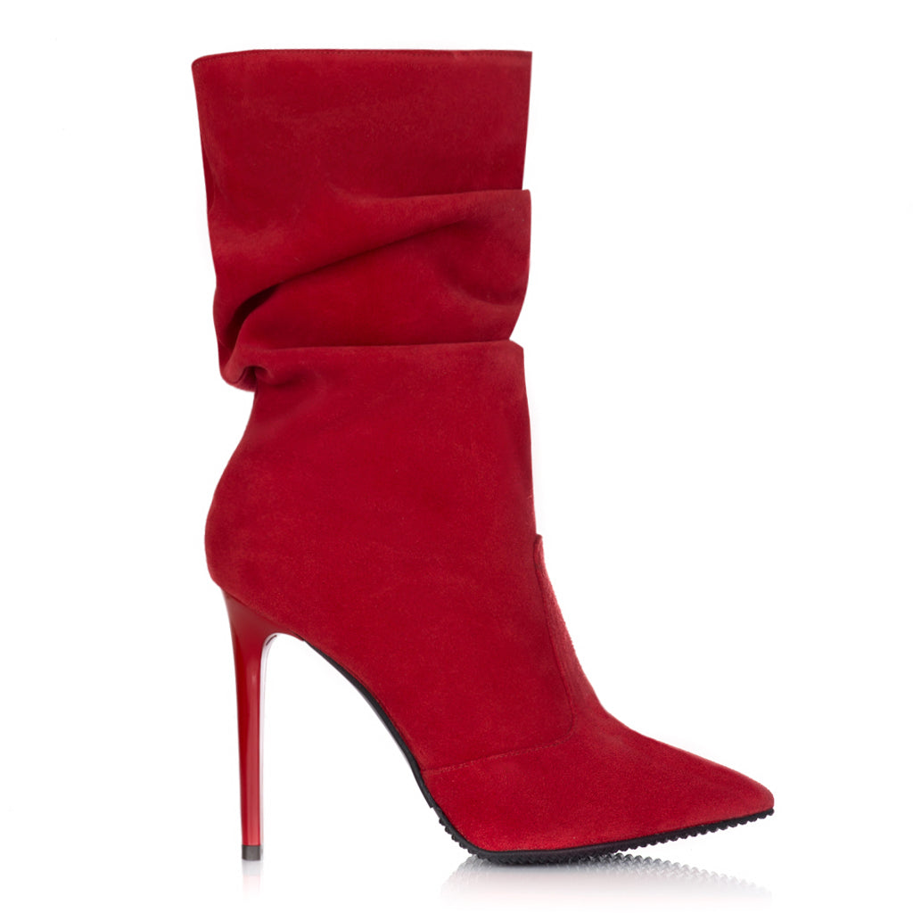 Cizme Scurte Fronsate Piele Intoarsa Bordo/Rosu S14 - orice culoare